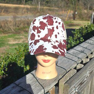 Ladies White & Brown Cow Print BLING Hat NEW No Tags